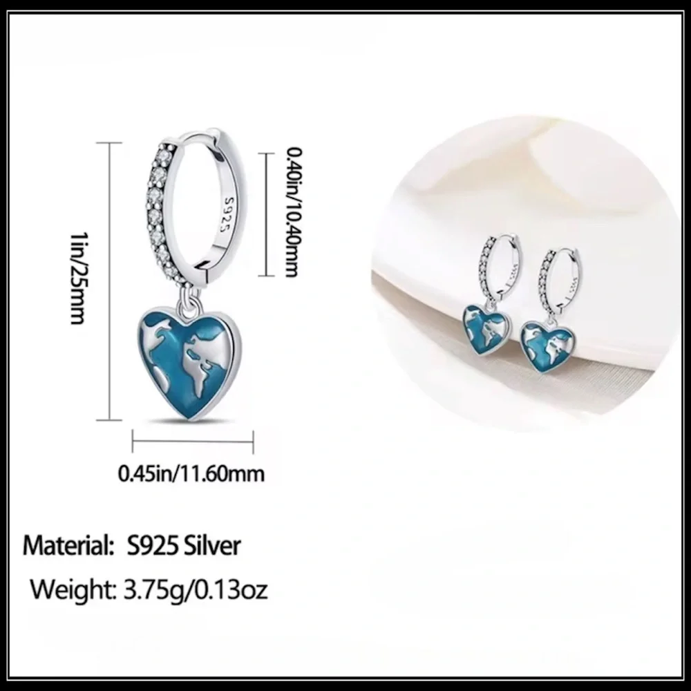 NEW 925 GAIA STERLING SILVER EARTH HEART WORLD MAP BOHO EARRINGS - Picture 3 of 5